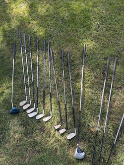 Full golf club set of Acuity Hi-Per irons & drivers w/ matching cart bag w/ cover balls & tees