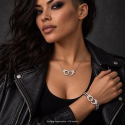 Silver-Tone Handcuff Pendant Necklace and Bracelet Set