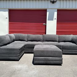 Gray 6-piece Modular Sectional Couch/sofa With Storage Ottoman