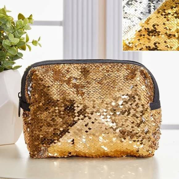 Reversible Gold silver Sequin Cosmetic Bag