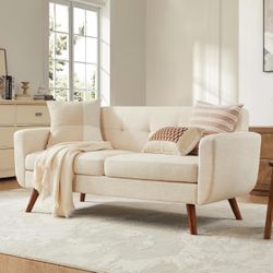 65" W Loveseat Sofa, Mid Century Modern Decor Love Seat Couches for Living Room, Button Tufted Upholstered Small Couch for Bedroom, Solid and Easy to 