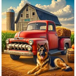 AMORARS Fall Truck Diamond Painting Kit for Adults, 5D Dog Diamond Art Beginners - DIY Full Diamond Dot Gem Art Paintings, Suitable Gifts, and Home De