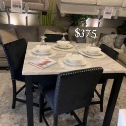 Elegant! 5-pc Counter Height Dining Table Set With Black Velvet Upholstered Chairs 
