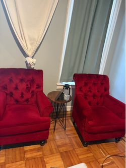 2 Red Velvet Tufted Chairs