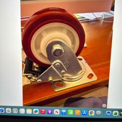 5” X 2” Heavy Duty Swivel Caster With Total Lock Brake - Red Polyurethane