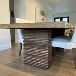 Crate & Barrel solid wood dining table with 6 chairs