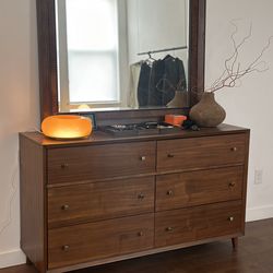 Mid-Century Style Walnut 6-Drawer Dresser