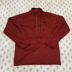 THE NORTH FACE MENS SWEATER Large Red PULLOVER 1/4 ZIP FLEECE