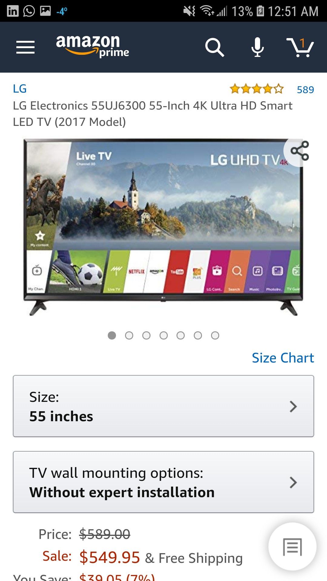 LG 55UJ6300 55-Inch 4K Ultra HD Smart LED TV