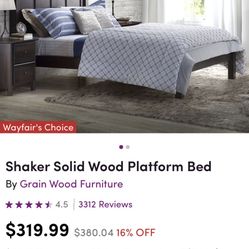 Shaker Solid Wood Platform Twin Bed And Nightstand