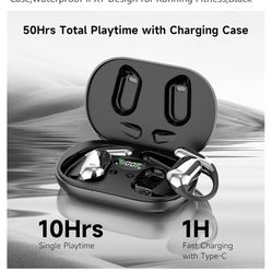 Bluetooth 5.4 Headphones,Wireless Bone Conduction Earbuds Built-in Mic Sport Over Earphones with Comfort Ear Hooks LED Display Charging Case,Waterpr