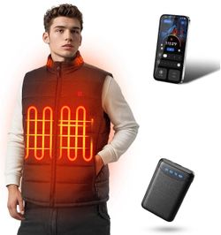 Heated Vest for Men with APP Control, Lightweight Electric Mens Heated Vest with 12V Battery Pack for Winter Size L