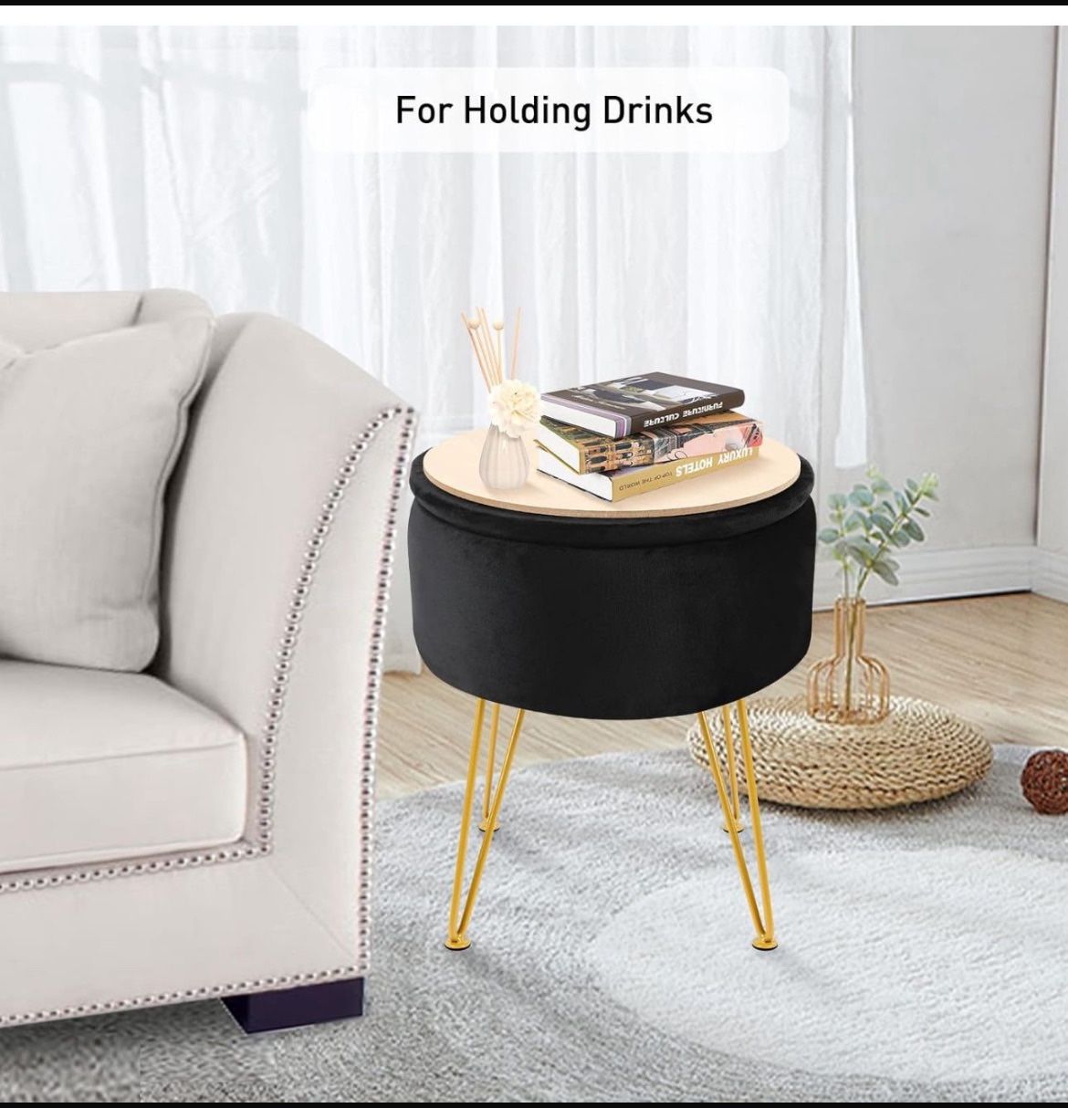 Cpintltr Modern Velvet Foot Rest Stool Upholstered Round Storage Ottomans Multipurpose Dressing Stoo