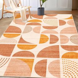 Bohemian Orange Rug Washable,3x6” Area Rugs for Bedroom Entryway Living Room Bedside
