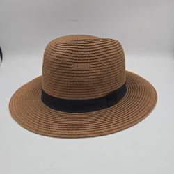 The Hatter Company Women's Wide Brim Solid StrawBrownSunHat w/ Ribbon