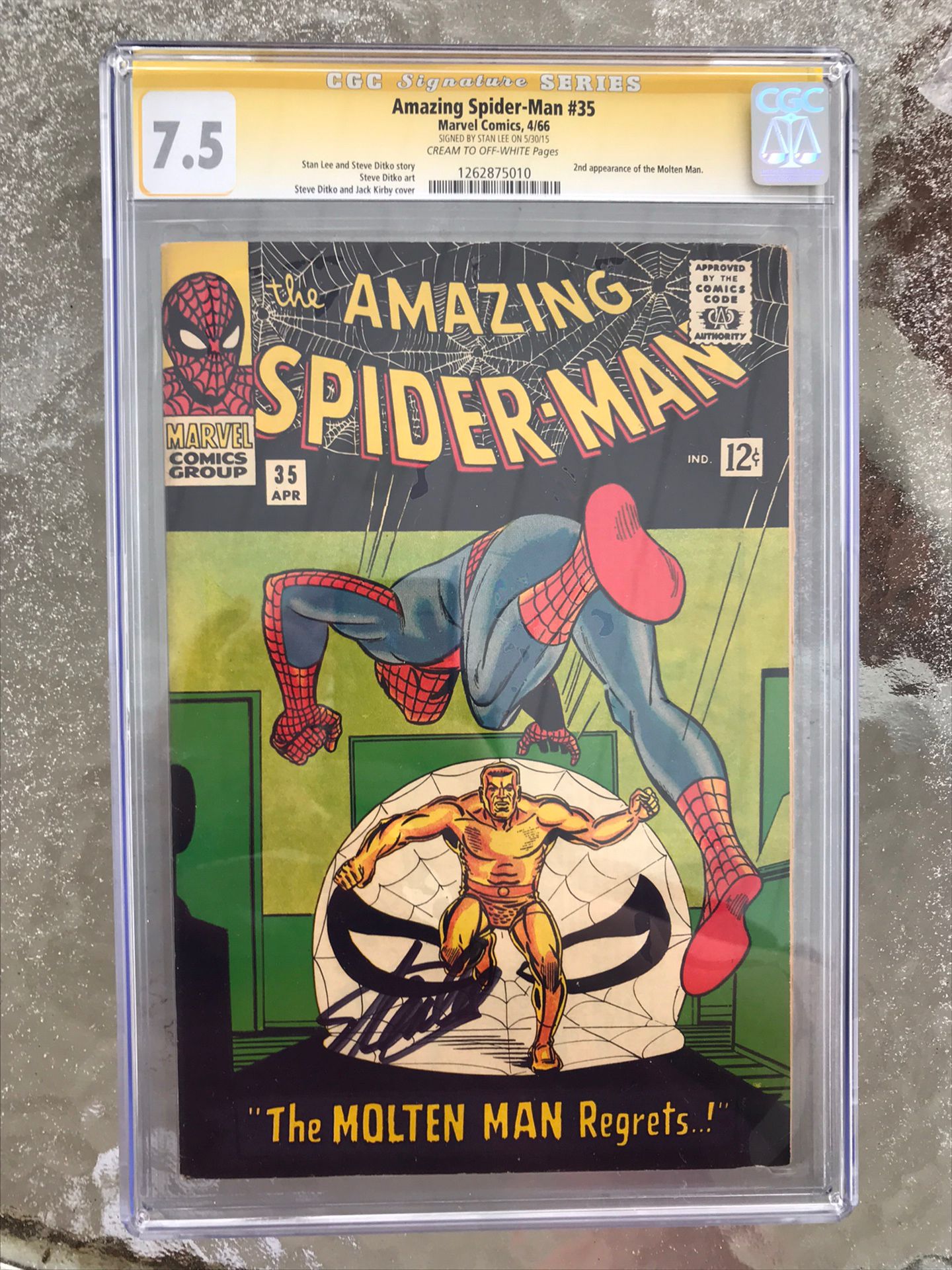 Amazing Spider-Man #35 (1966) CGC 7.5 — Stan Lee Signed (SS); 2nd Molten Man