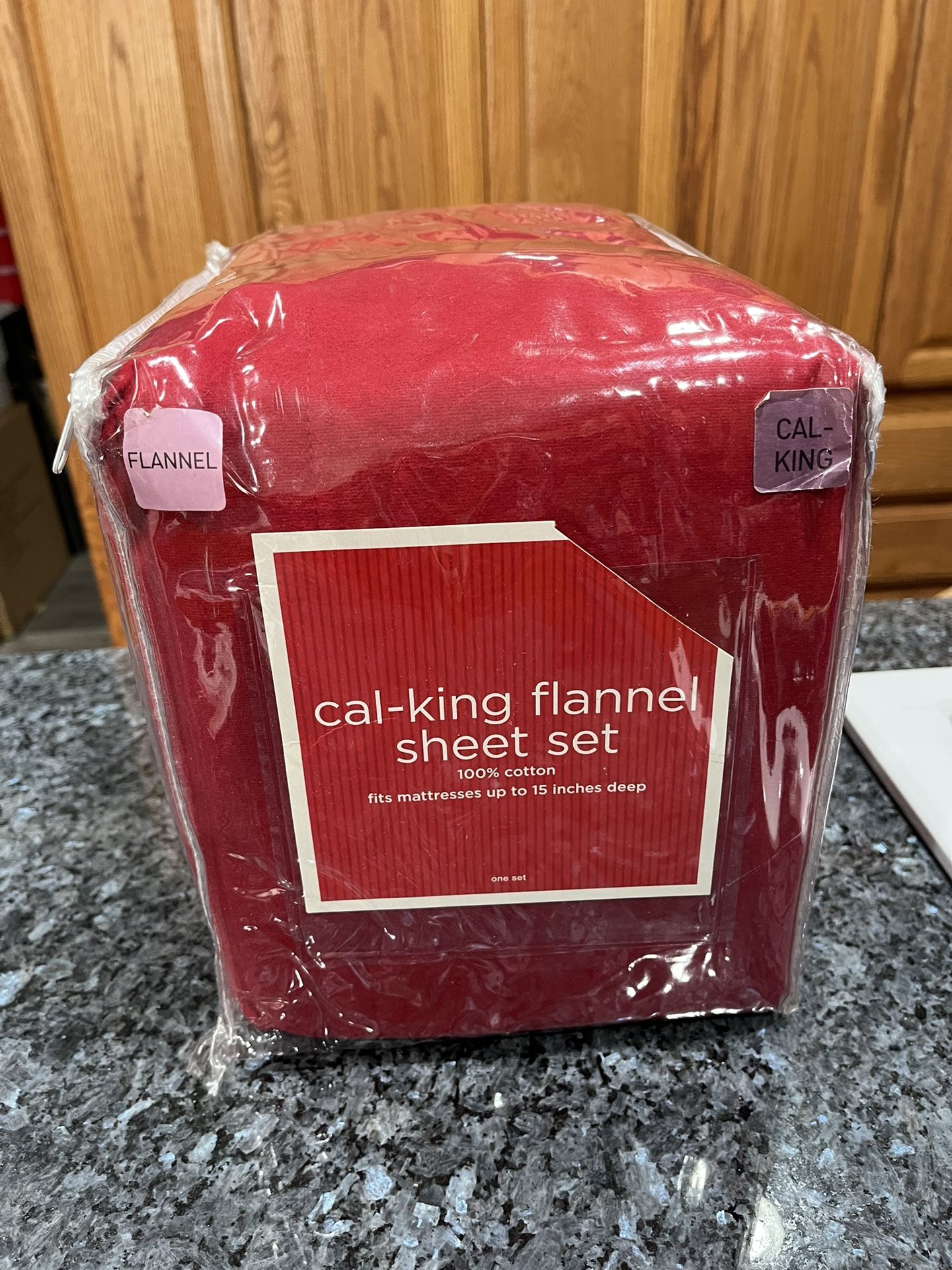 Cal-King Flannel Sheet Set.  Color Red.  Brand New 