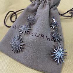  925 Sterling Silver Starburst Triple Drop Earrings 