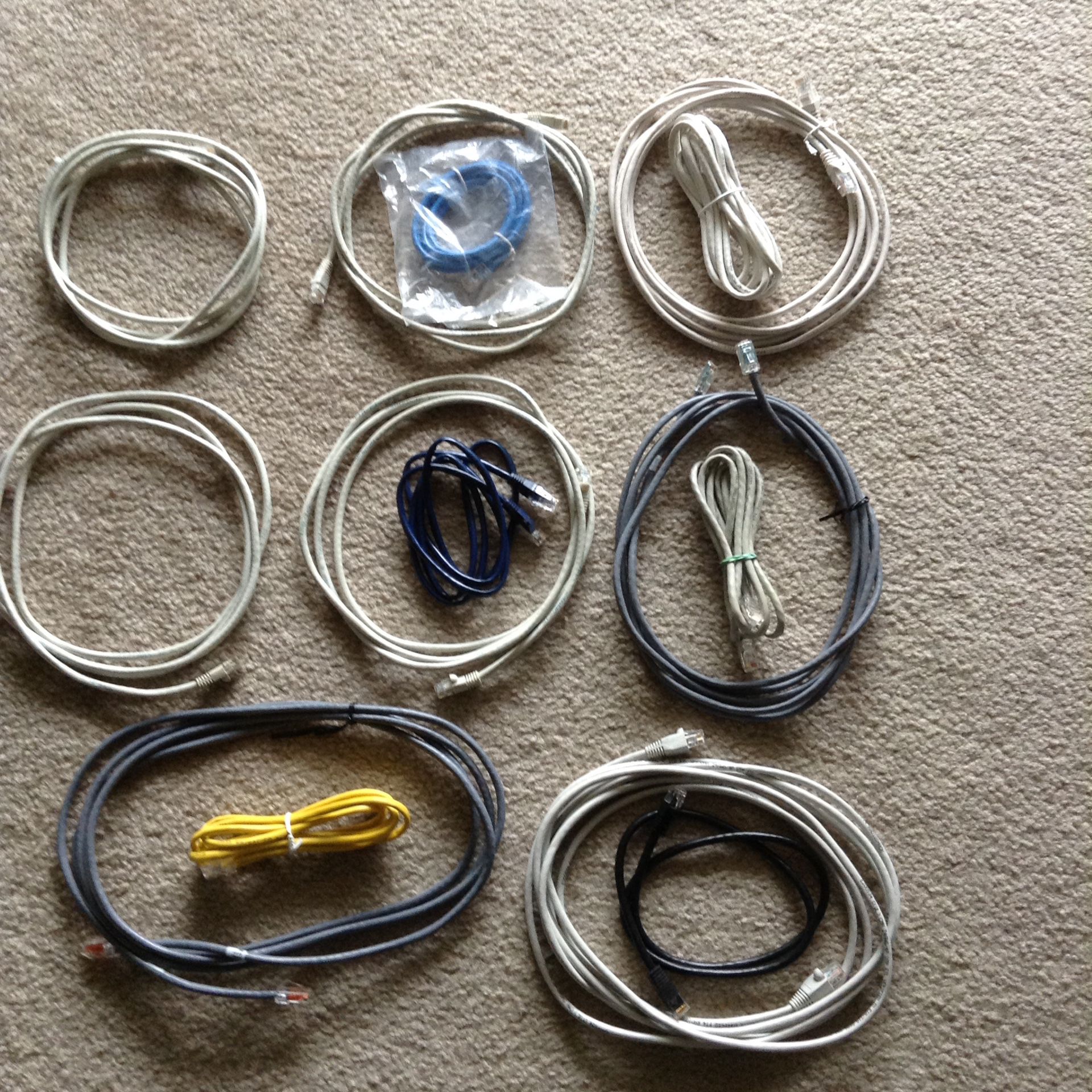 Lot of network / Ethernet cables cords wires - varying lengths - 3 - 52 ft - new / gently used