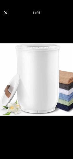 Large Bathroom Towel Warmer Bucket – White w/ Wood Handle “Need gone ASAP make offer.”