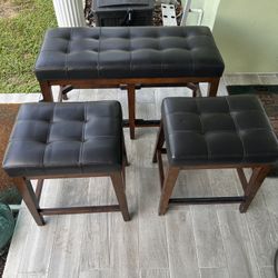 Leather Bench And Stools
