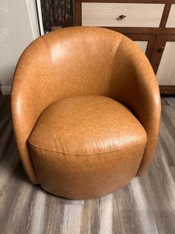 Tan Faux Leather Barrel Accent Chair
