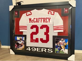 Christian McCaffrey Signed Framed 49ers Jersey w/ Authentication – Display Case