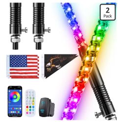 2 PCS 4FT Whip Lights with Spring Base, APP & Remote Control Led