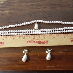 Faux Pearl Choker 12 Inches and Earrings 