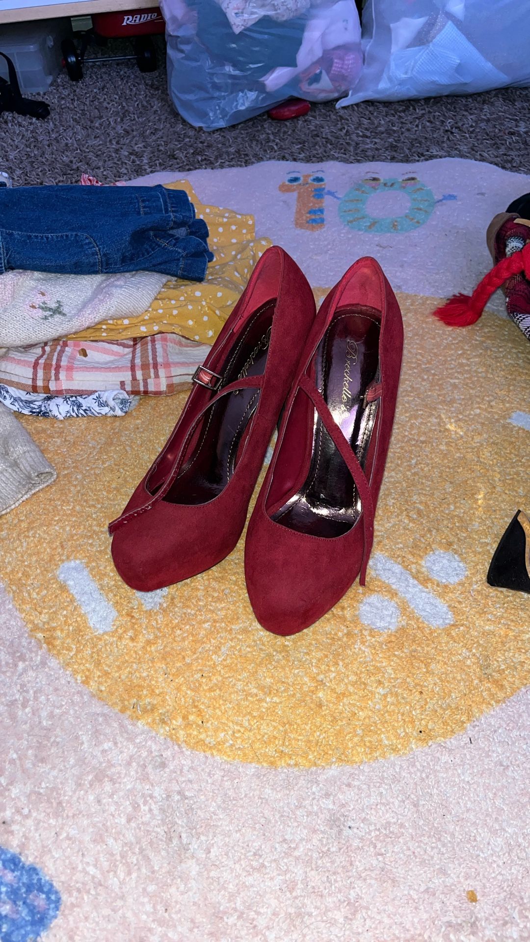 Red Stilettos Velvet Heels