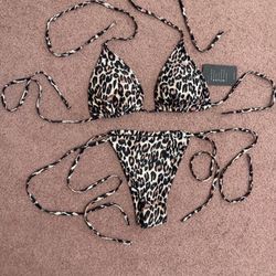 New medium cheetah animal print leopard goth bikini gothic boho swimsuit black