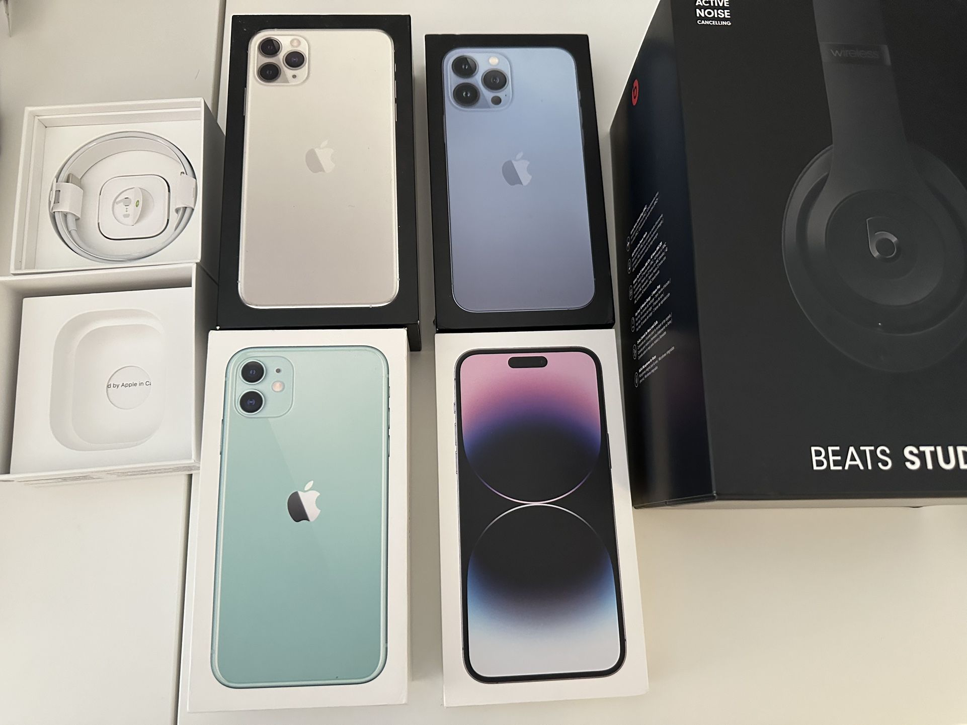 Empty iPhone Boxes And Empty Studio Beats Box And Apple EarPods Box Empty