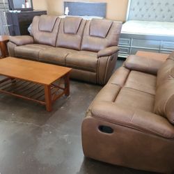 Dual reclining sofa loveseat with 3pc coffee table set