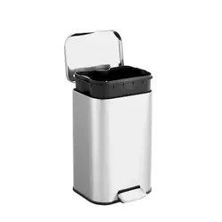 3.2 gal Kitchen Trash Can, Step Garbage Can with Soft-Close Lid, Stainless Steel Recycling Bin with Removable Inner Bucket, Rectangular Waste Containe