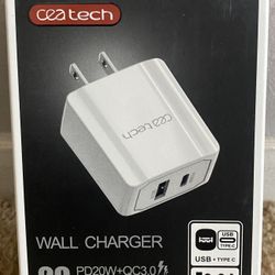 NEW Dual Port Wall Charger/USB to Type C - White