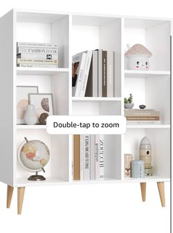 New White Bookcase with Wood Legs
