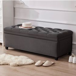 Button Tufted Dark Gray Ottoman Storage