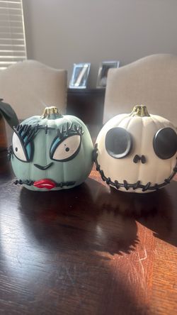 Sally and Jack skellington handmade pumpkins