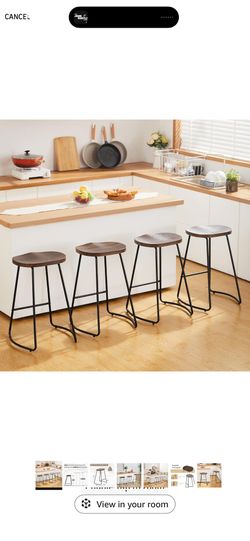 New set of 4 26” wood saddle seat barstools
