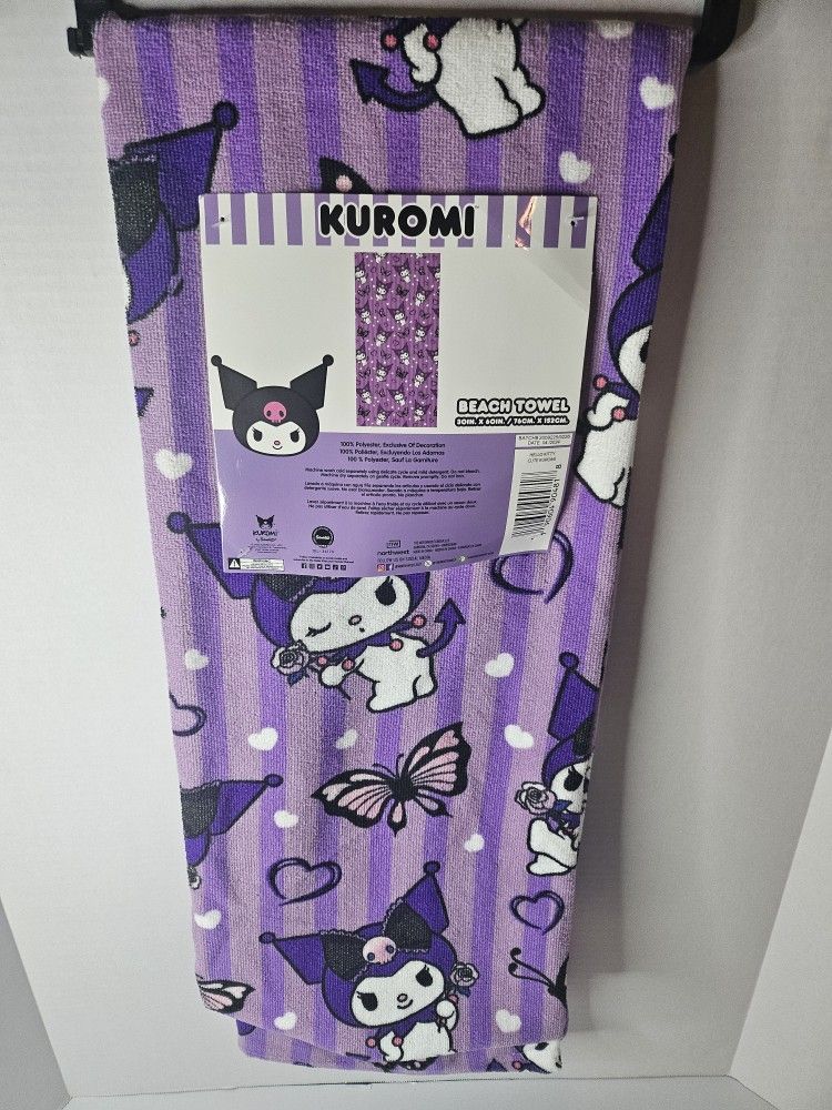 Sanrio Kuromi Super Soft Lightweight Beach Bath Towel, Purple 30 X 60