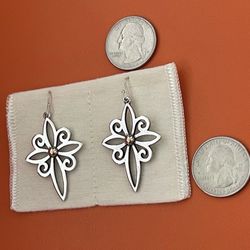 James Avery Retired 14k Gold And Silver Cross Dangle Earrings Large 14kt Gold Center, about 2 inches long  