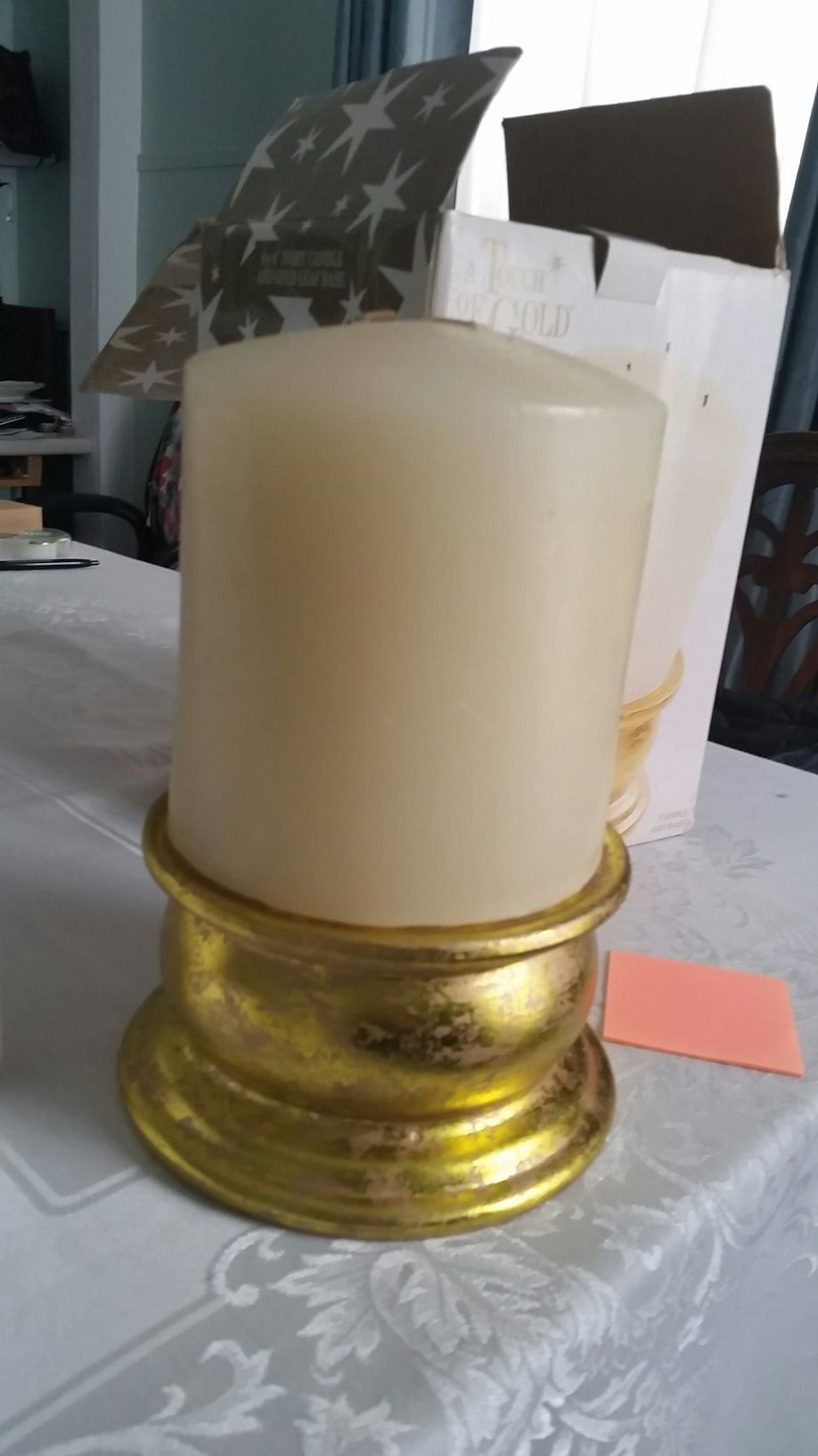 Large Candle on Gold Stand
