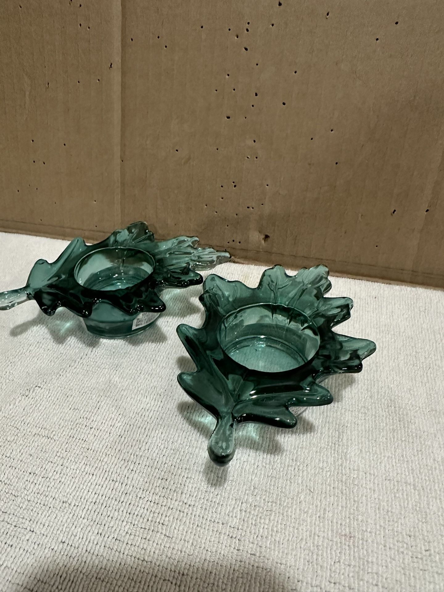 Vintage Murano Glass Leaf Candle Holders Set