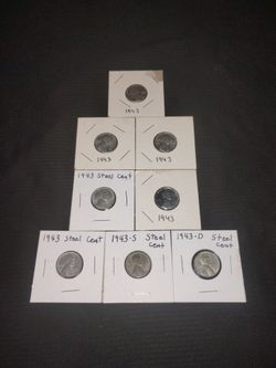 Lot of 8 Vintage Old 1943 Lincoln Steel Wheat Penny Coins includes D & S