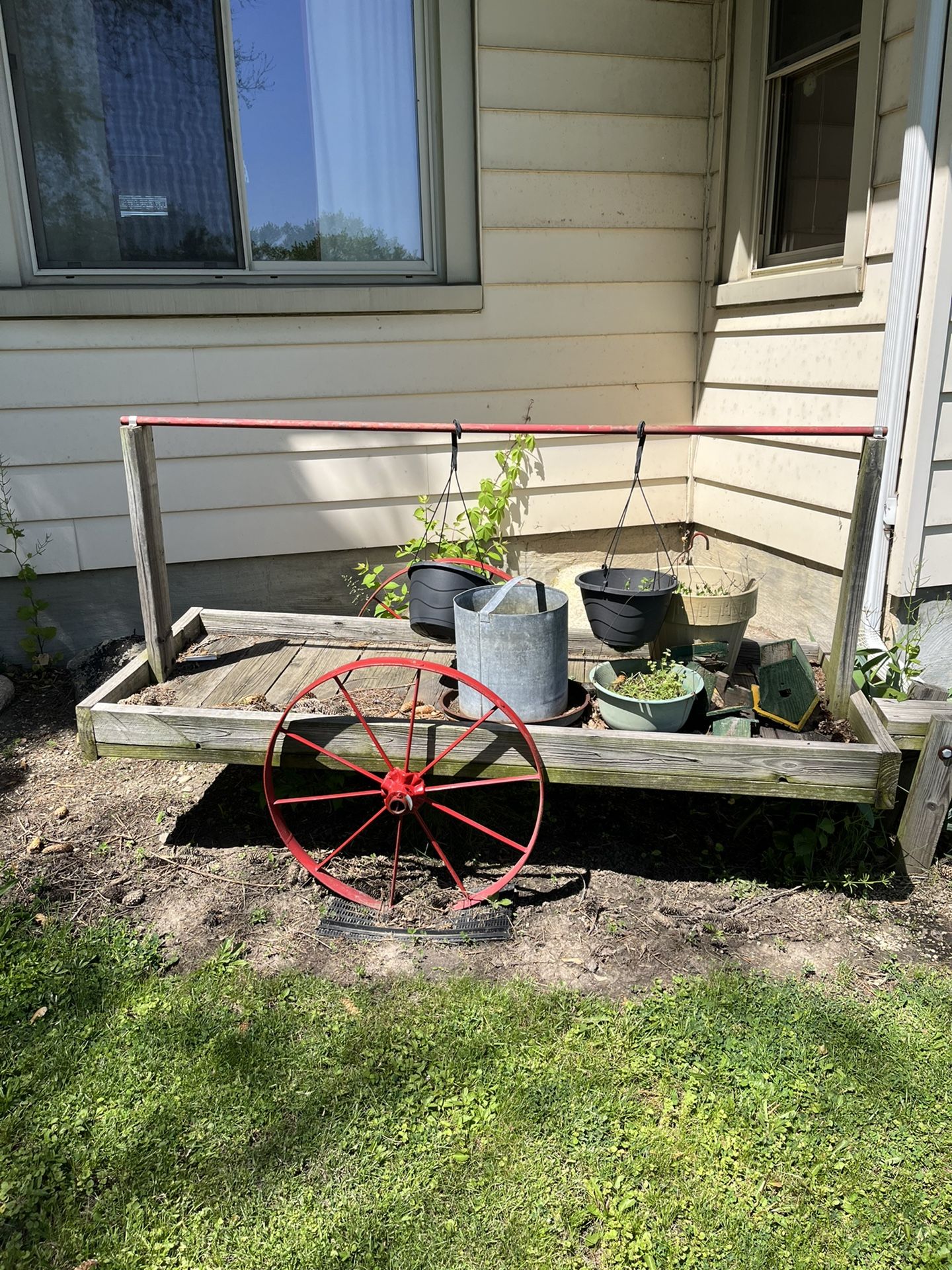 Wooden wagon plant stand