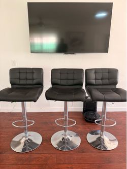 Set of 3 Black Faux Leather Swivel Bar Stools