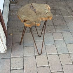 Small wood table with wrought ion stand