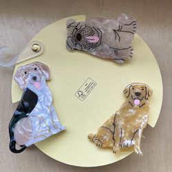 Pink Linen Stay Paws-itive 3 Dog Hair Clips - Bulldog, Beagle, Retriever