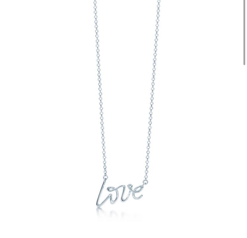 Tiffany and Co Love Necklace written in Picasso handwriting!! Pendant only. Certifiably cleaned and shined by Tiffany & Co.