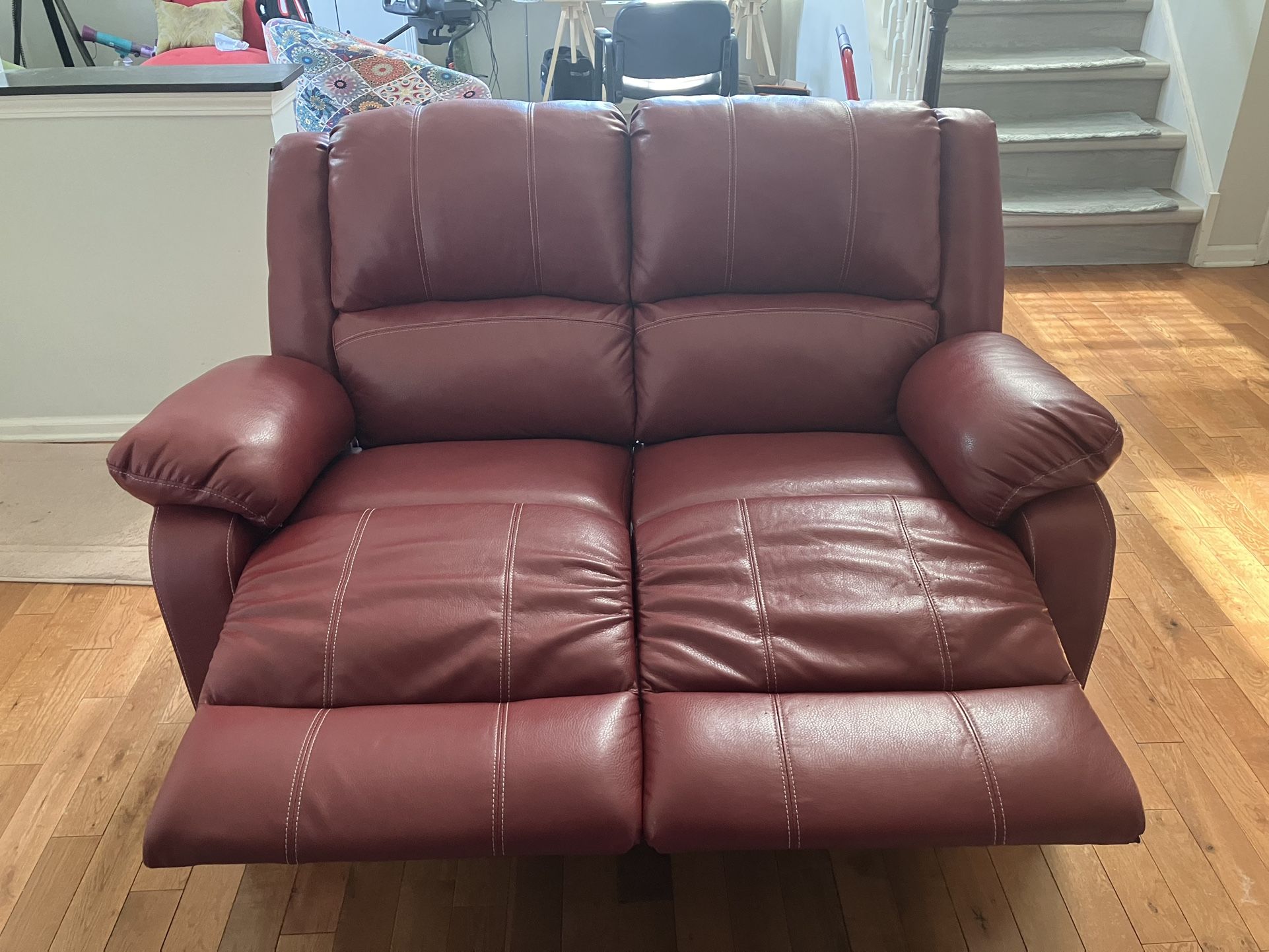 Loveseat Dual Recliner Faux Leather